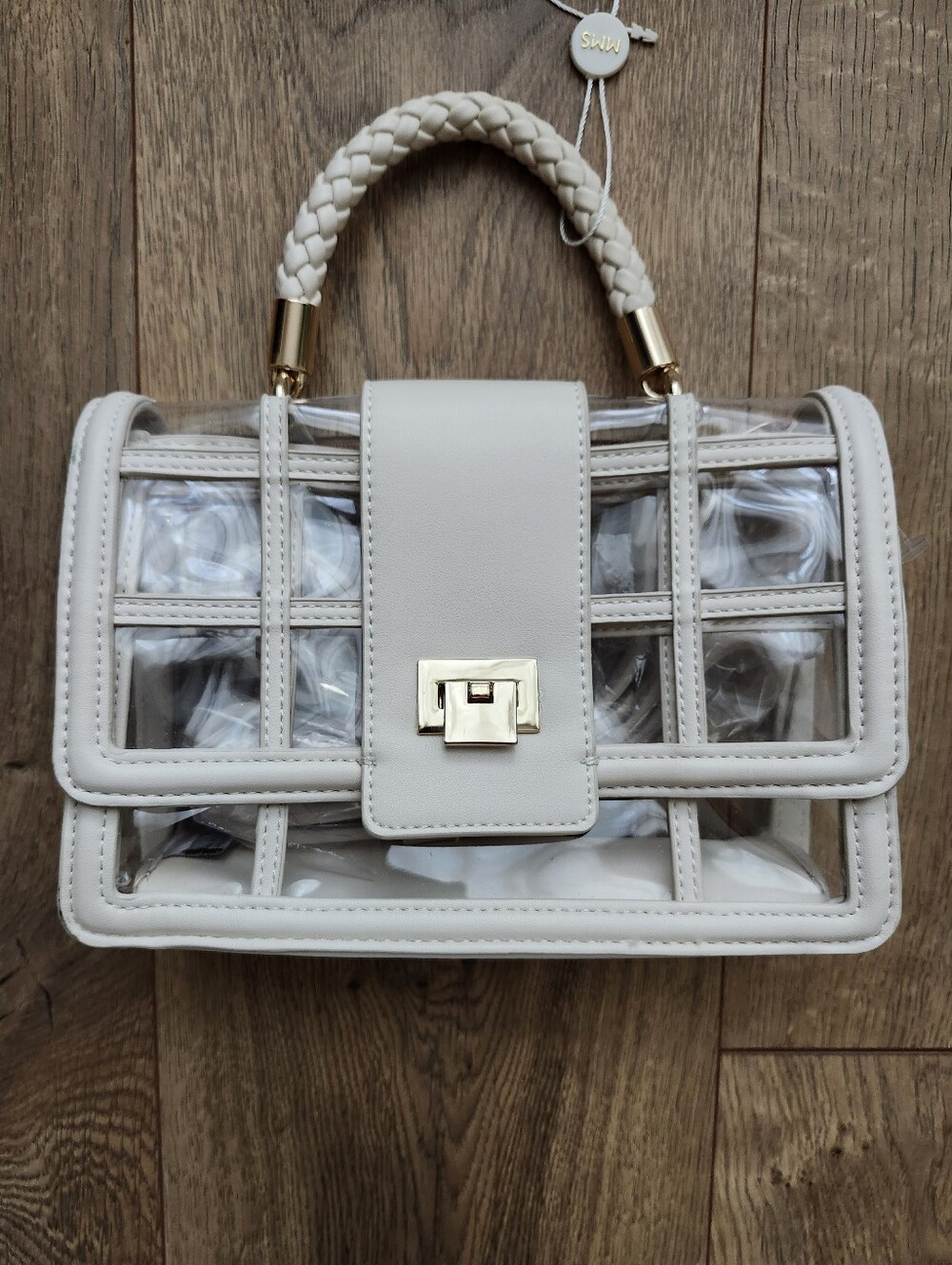 New Women’s Cream Clear Grid Crossbody And Top-Handle Bag